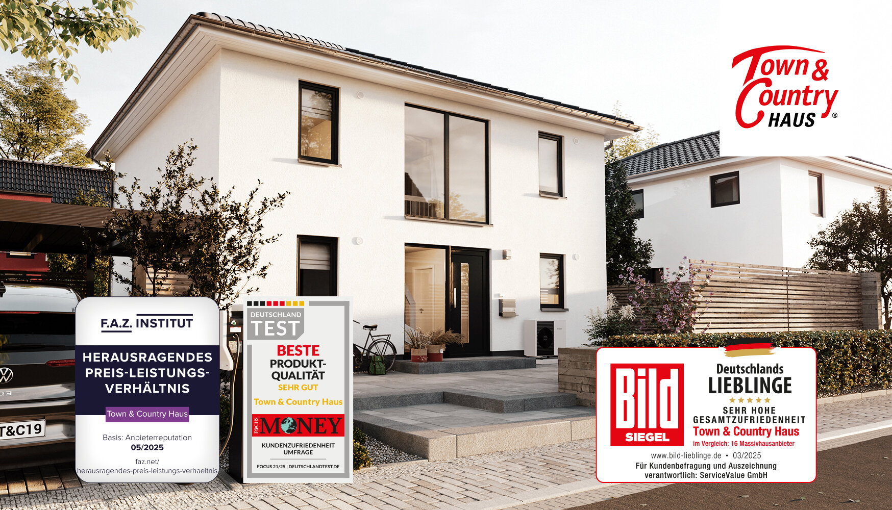 Dreifach ausgezeichnet: Town & Country Haus ist ein verlässlicher Hausbaupartner.